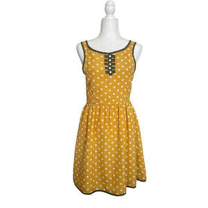 Dear Creatures Yellow White Polka Dot Sleeveless Mini Dress Size Small